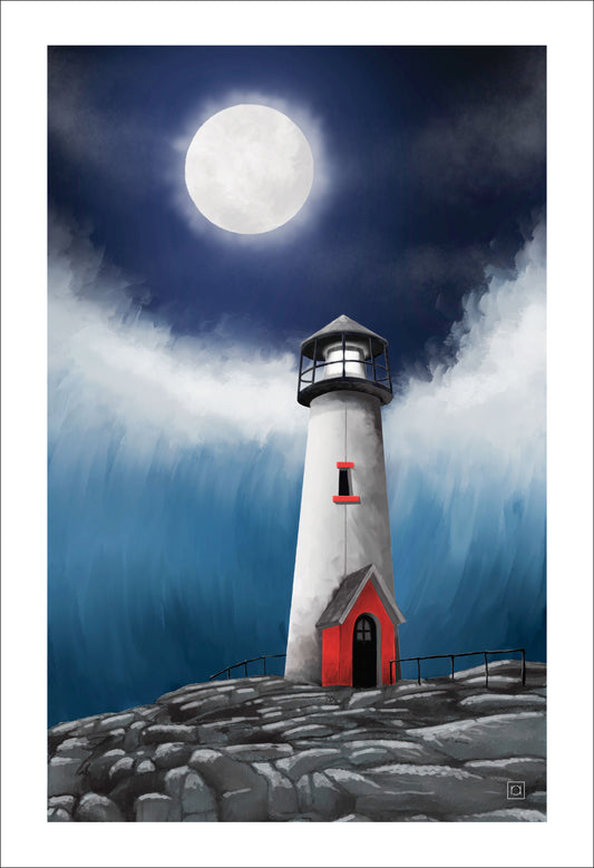 Full Moon Over Lighthouse